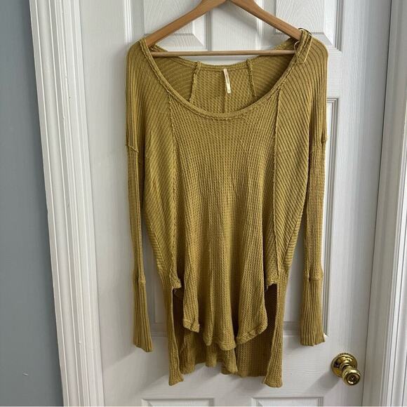 Free People Sweater Shirt Long Sleeve Yellow Boho Fairy Oversized Size Small - Picture 3 of 7